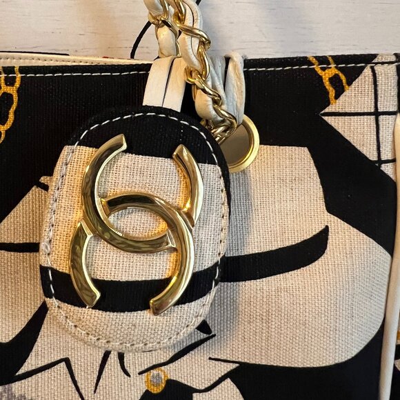 CHANEL Vintage Rare COCO Shoulder Tote Navy White Gold Chain Bag Purse - Picture 4 of 11